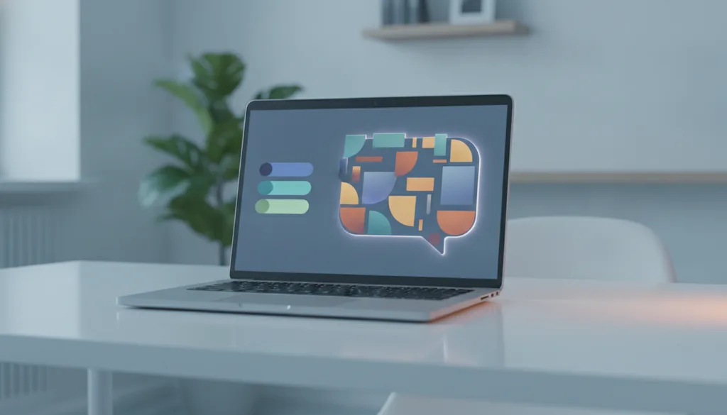 A laptop on a desk showing a chat-style AI answer panel