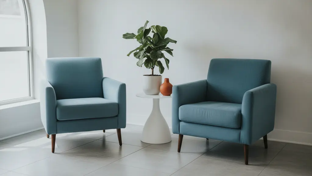 Med spa consultation corner with two armchairs and a small table