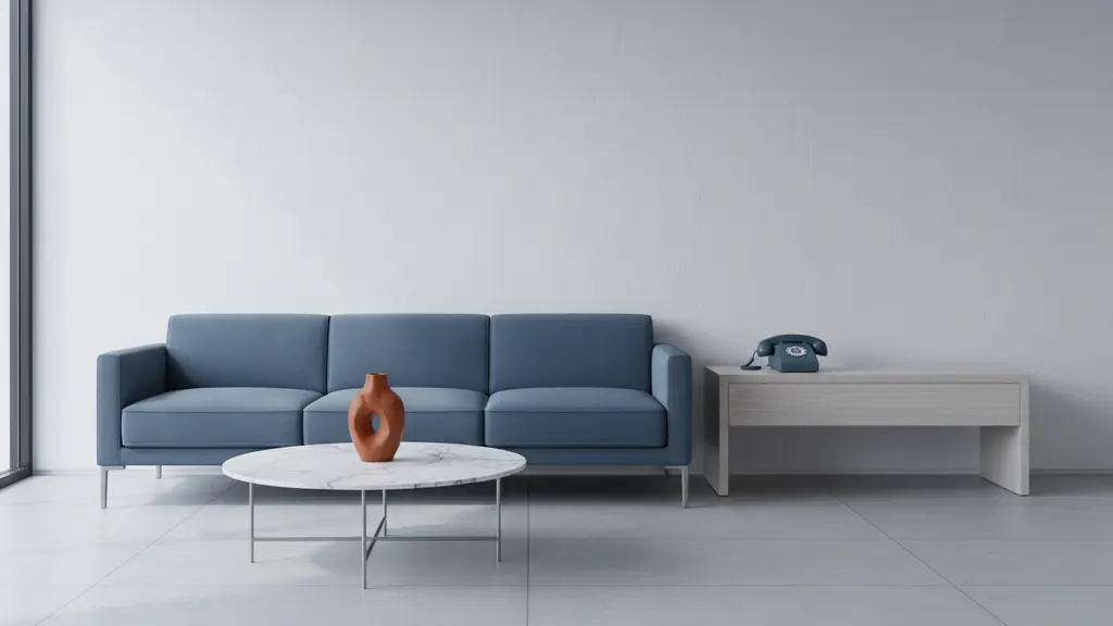 Upscale clinic waiting lounge with a sofa, coffee table and a telephone